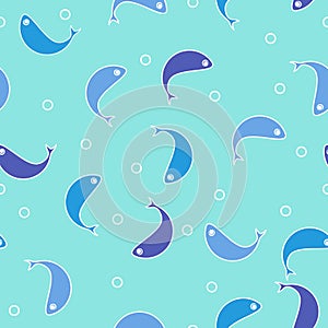 Vector fish seamless pattern in blue